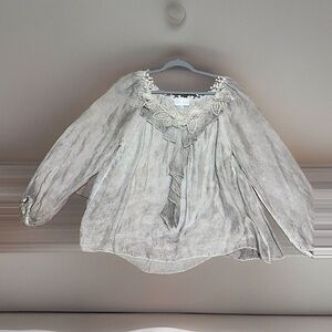 Bella France Silk Floral Anthropologie Top Italy summer boho  blouse embroidered